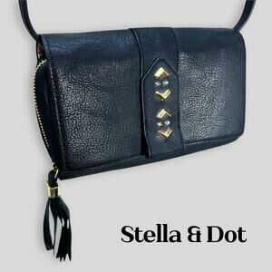 Stella And Dot Convertible Studded Crossbody Wallet Purse Black Tassel Glam